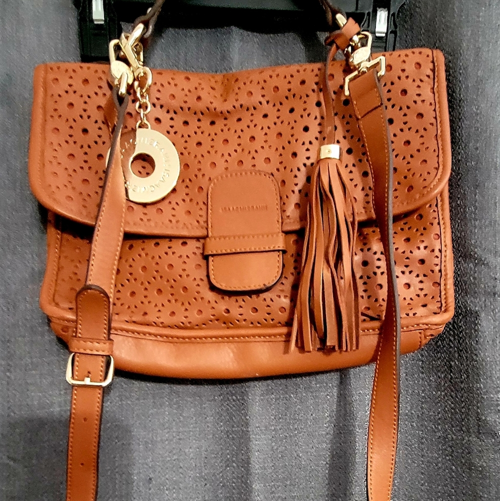 Isaac Mizrahi Brown Leather Crossbody Bag with Tassel